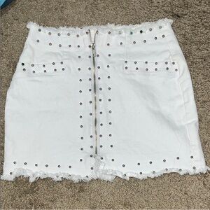 White Studded Denim Skirt
